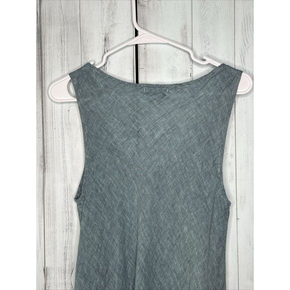 CP SHADES TEAL HATCHED 100% LINEN SLEEVELESS LIGHT AIRY LAGENLOOK MIDI DRESS S - Picture 10 of 16
